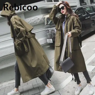 

new Fashion Fall /Autumn Women Casual Oversized Large pockets Loose Trench coat Chic Female windbreaker