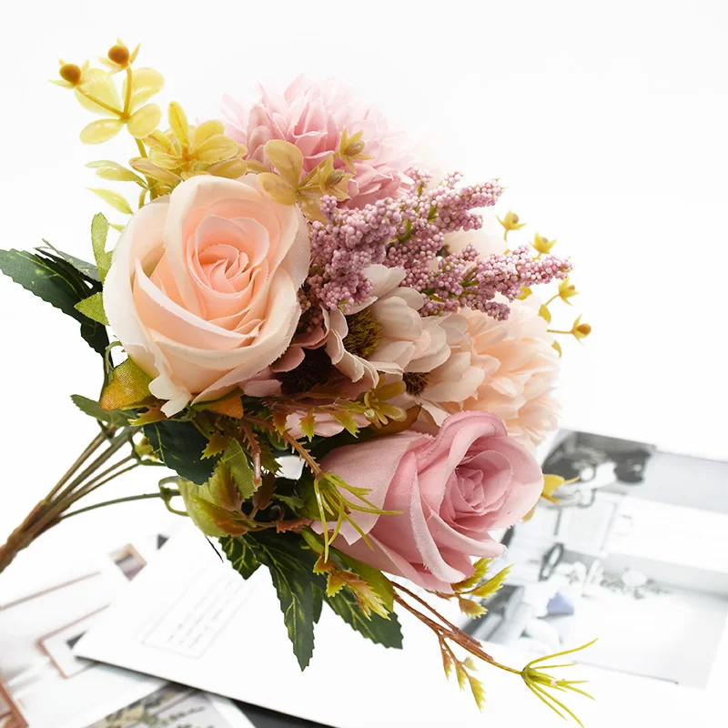 Künstlicher Blumenstrauß im europäischen Stil mit exquisiten Rosen, Hochzeit, Weihnachtsdekorationen für Zuhause, DIY-Vasen, künstliche Pflanzen – Detail 2