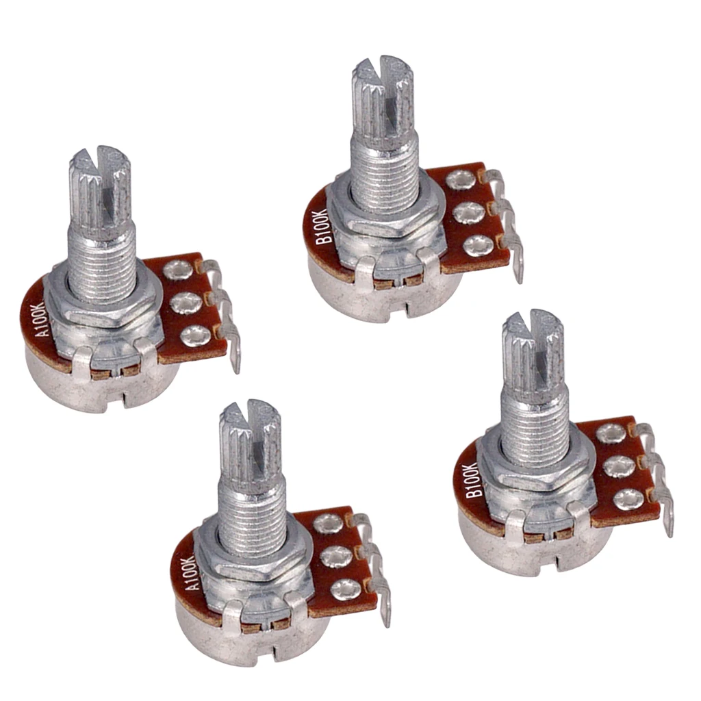 Long Split 18mm Shaft 100K Guitar Potentiometer Pot 4pcs Split Guitar Volume & Tone Pot Control Audio Taper Potentiometer