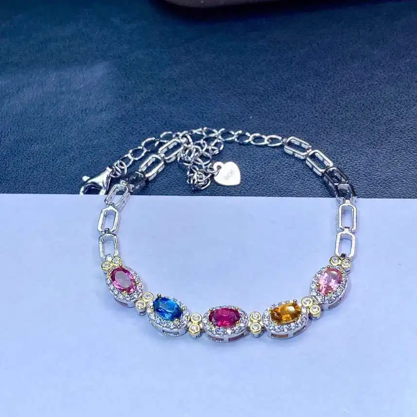 KJJEAXCMY fine jewelry 925 sterling silver inlaid natural tourmaline Popular Chinese style new women's bracelet support check