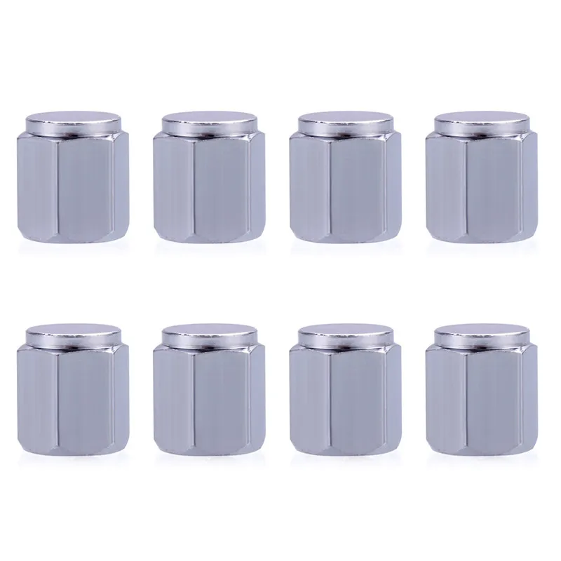 8 Pcs/Pack Tire Valve Caps Silver Premium Metal Rubber Seal Tire Valve Stem Caps Dust Proof Covers