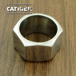 Punk Size 7~13# 316L Stainless Steel Screw Nut Biker Ring Silver Color High Polish Motor Hexagon Rings Jewelry