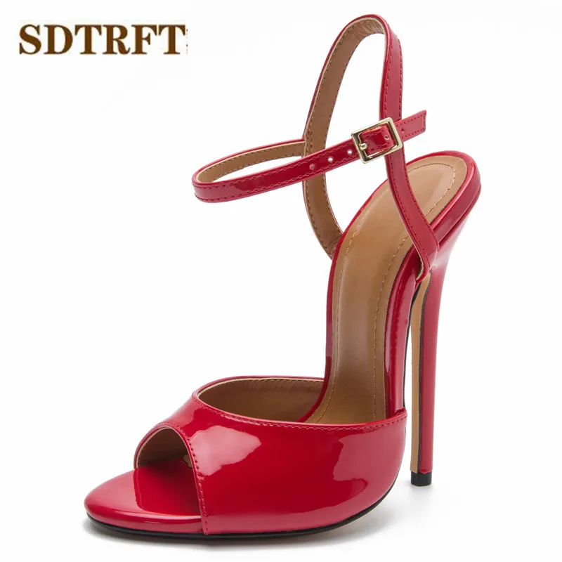 SDTRFT Stiletto Ladies Party COS Sandals Ankle Strap Shoes Woman 15cm Thin High Heels Zapatos Mujer Peep Toe Narrow Band Pumps