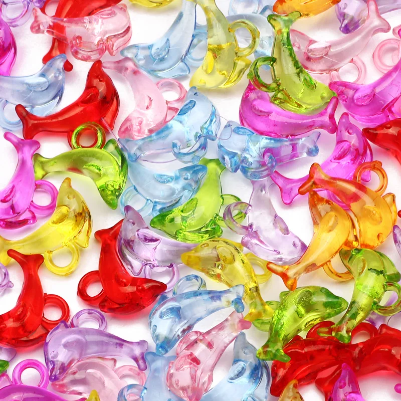 30pcs Mixed Color Acrylic Beads Cute Dolphin Shape Transparent Charms Beads For Jewelry Making Bracelet Earring Diy Accessories