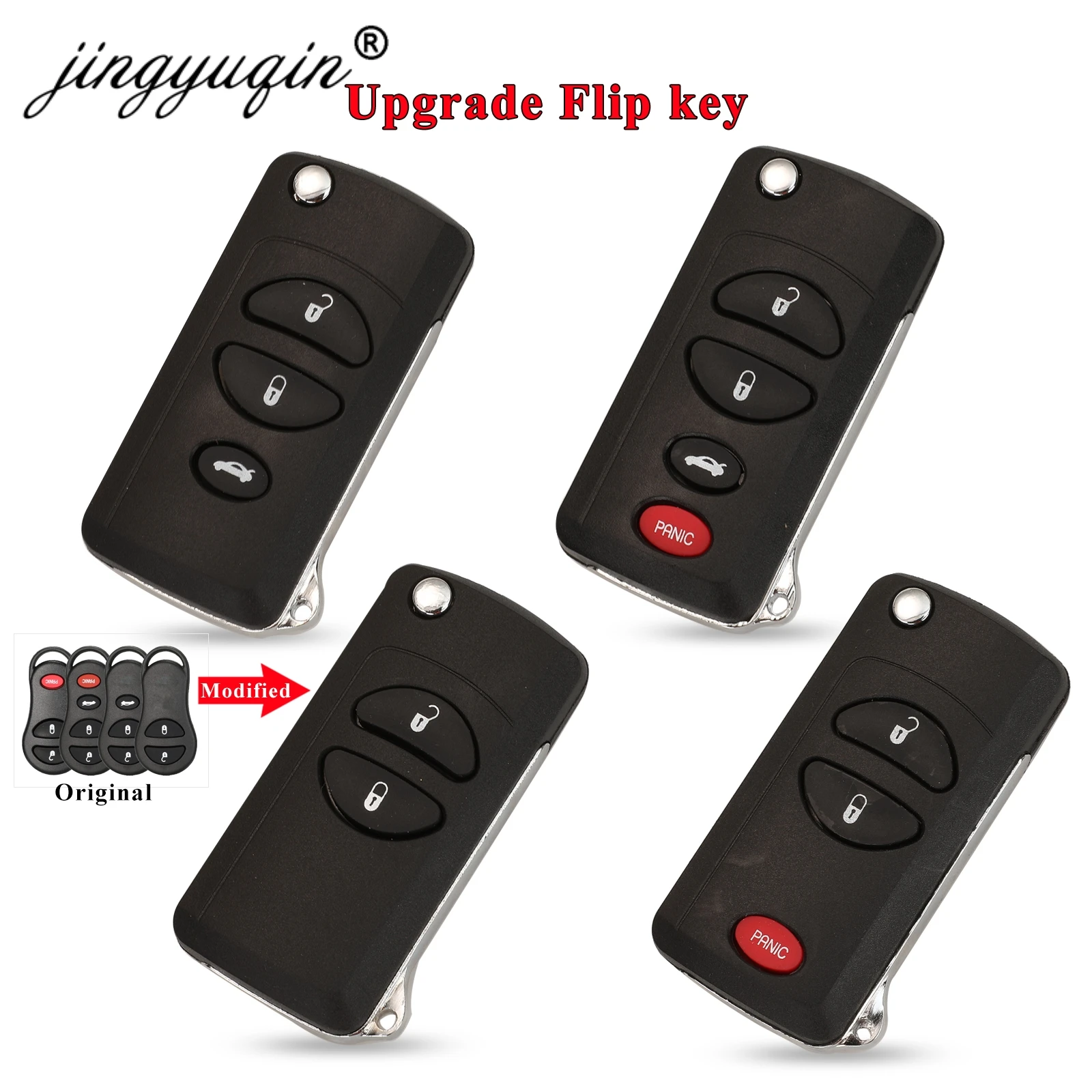 

jingyuqin 2/3/4 Buttons Remote Flip Folding Key Case For Chrysler Dodge Stratus Ram Durango Dakota Jeep Grand Cherokee key shell