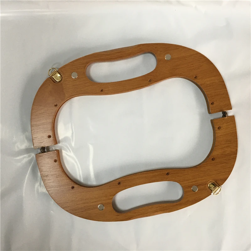 Monedero de madera maciza con broche para mujer, accesorios de bolso de madera para manualidades, marco de bolso con asa, piezas artesanales de color marrón, 1 unidad