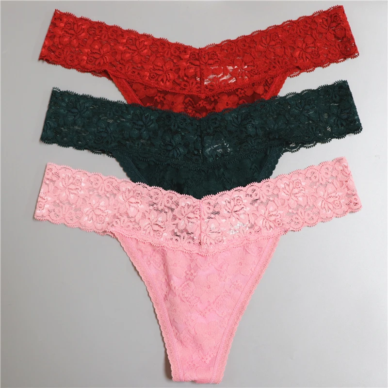 Strings en dentelle sans couture pour femmes, lingerie féminine sexy, string en T, culottes, sous-vêtements, 3 pièces