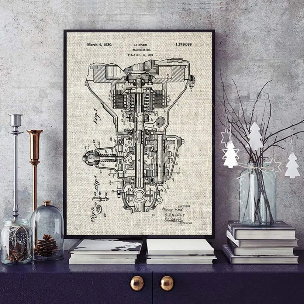 Transmission Patent Canvas Print Vintage Poster Car Engine Parts Wall Painting Wall Art Blueprint Prints Pictures Home Decor