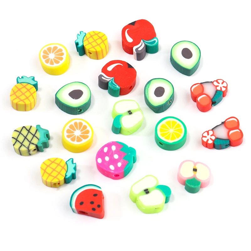 50Pcs/Lot Soft Polymer Clay Beads Fruit Mixed With Loose Spacer Beads For Women Girls Jewelry Making DIY Bracelet Necklace