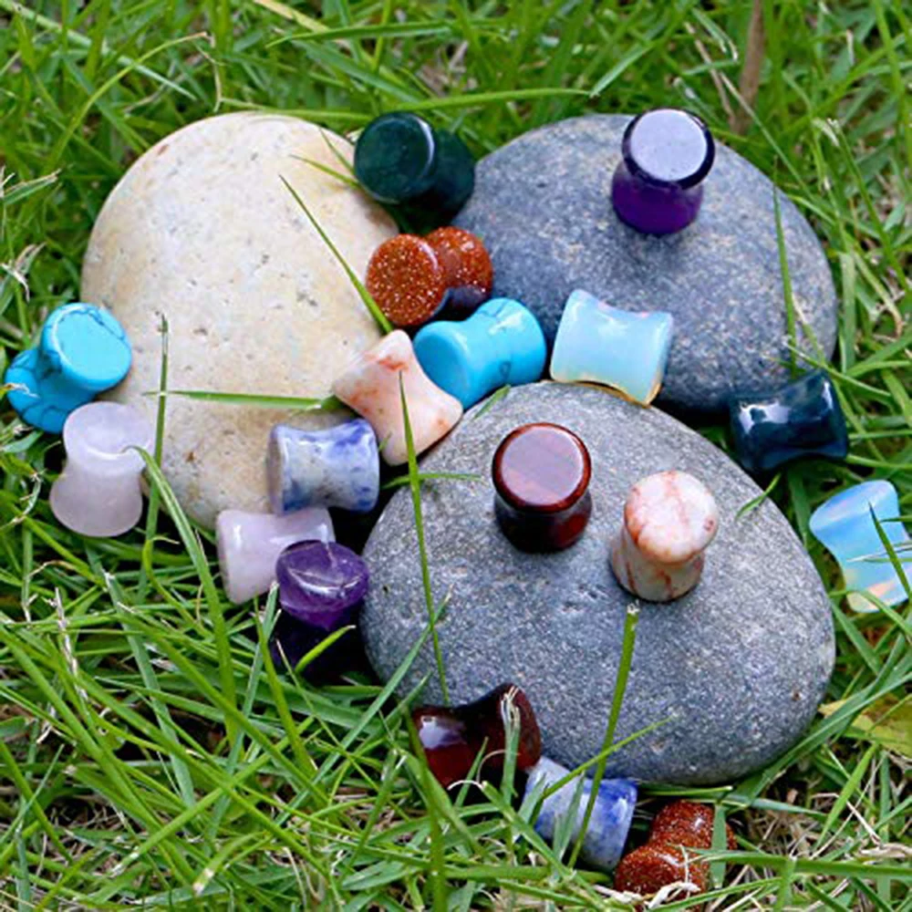 2PCS Stone Ear Plugs Gauges Earrings Ear Plug Flesh Tunnel Piercing Oreja Expander Ear Stretcher Body Piercing Jewelry 4mm-25mm