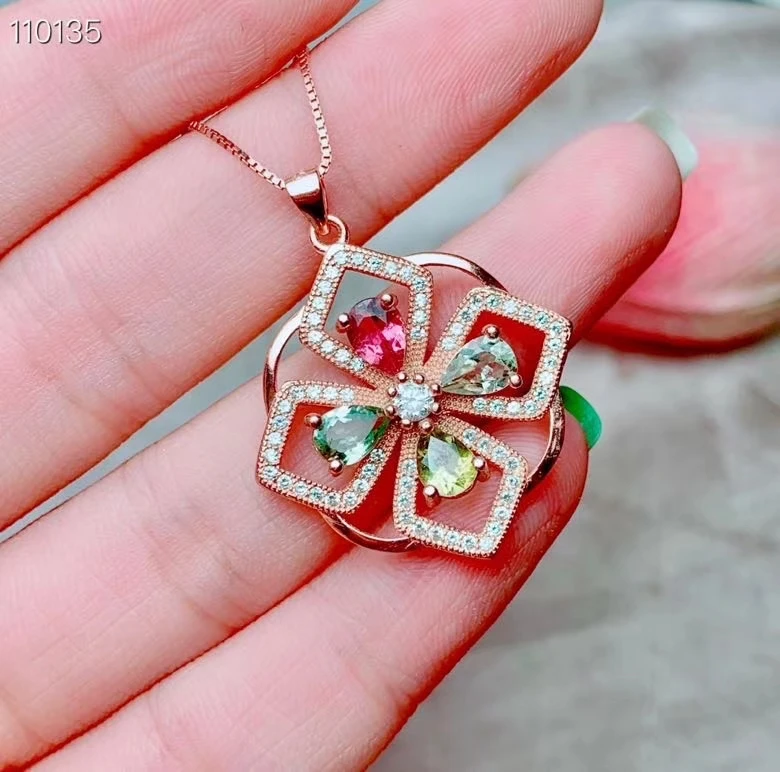 KJJEAXCMY fine jewelry natural Tourmaline 925 sterling silver women pendant necklace earrings ring set support test popular