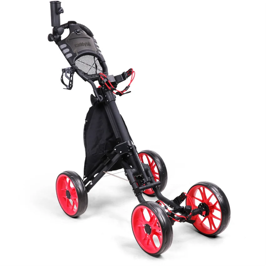 

Folding Aluminum Alloy Golf Trolley 4 Wheels Golf Bag Pull Push Cart Umbrella Cup Holder Adjustable Trolley with Footbrake