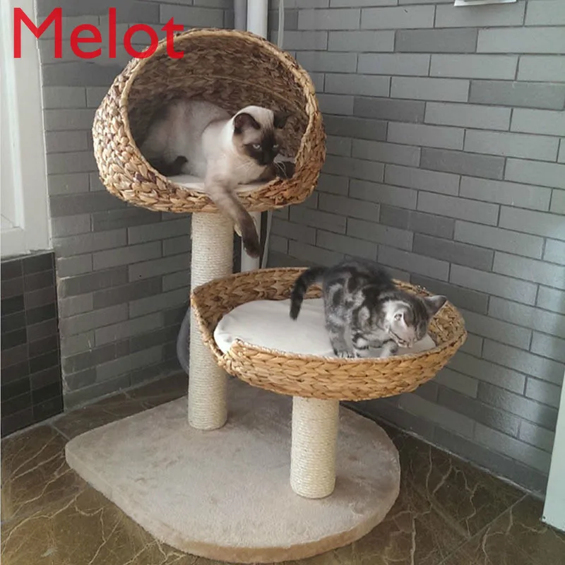 Winter Rattan Cat Climbing Frame Solid Wood Banana Leaf Cat Nest Four Seasons Cat Climber Cat Scratch Board Cat Tree Cat House