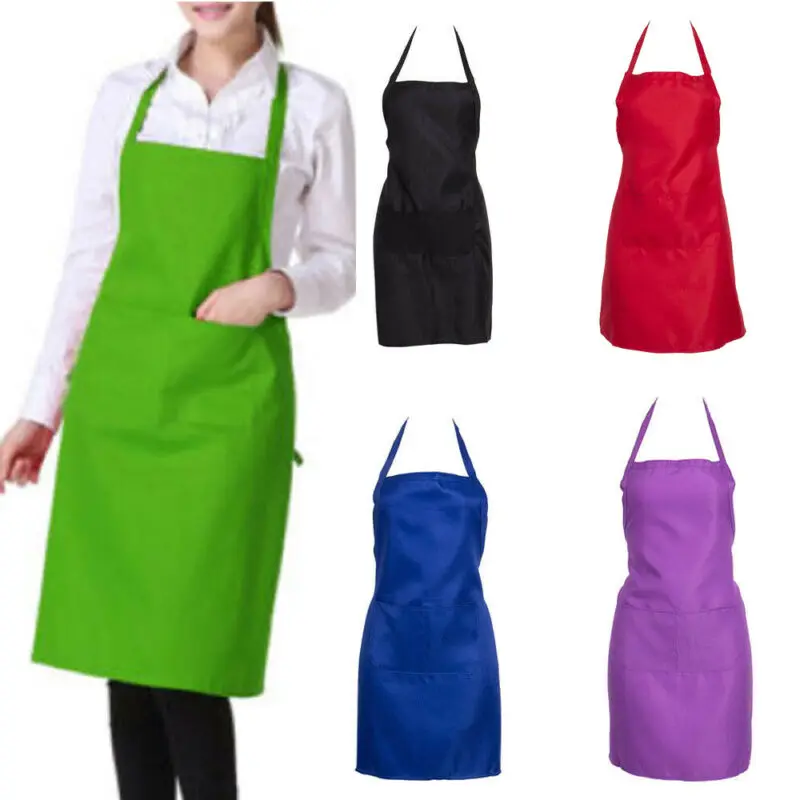 8 Colors Newest High Quality Plain Solid Colors Apron with Pocket For Chefs Butcher Kitchen Cooking Craft Baking