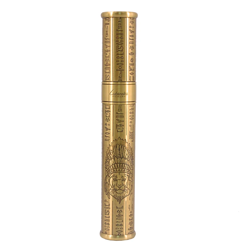 LUBINSKI Portable Cigar Tube with Gift Box Gold Copper Carving Single Cigar Accessories Big Diameter Gadgets Travel Humidor