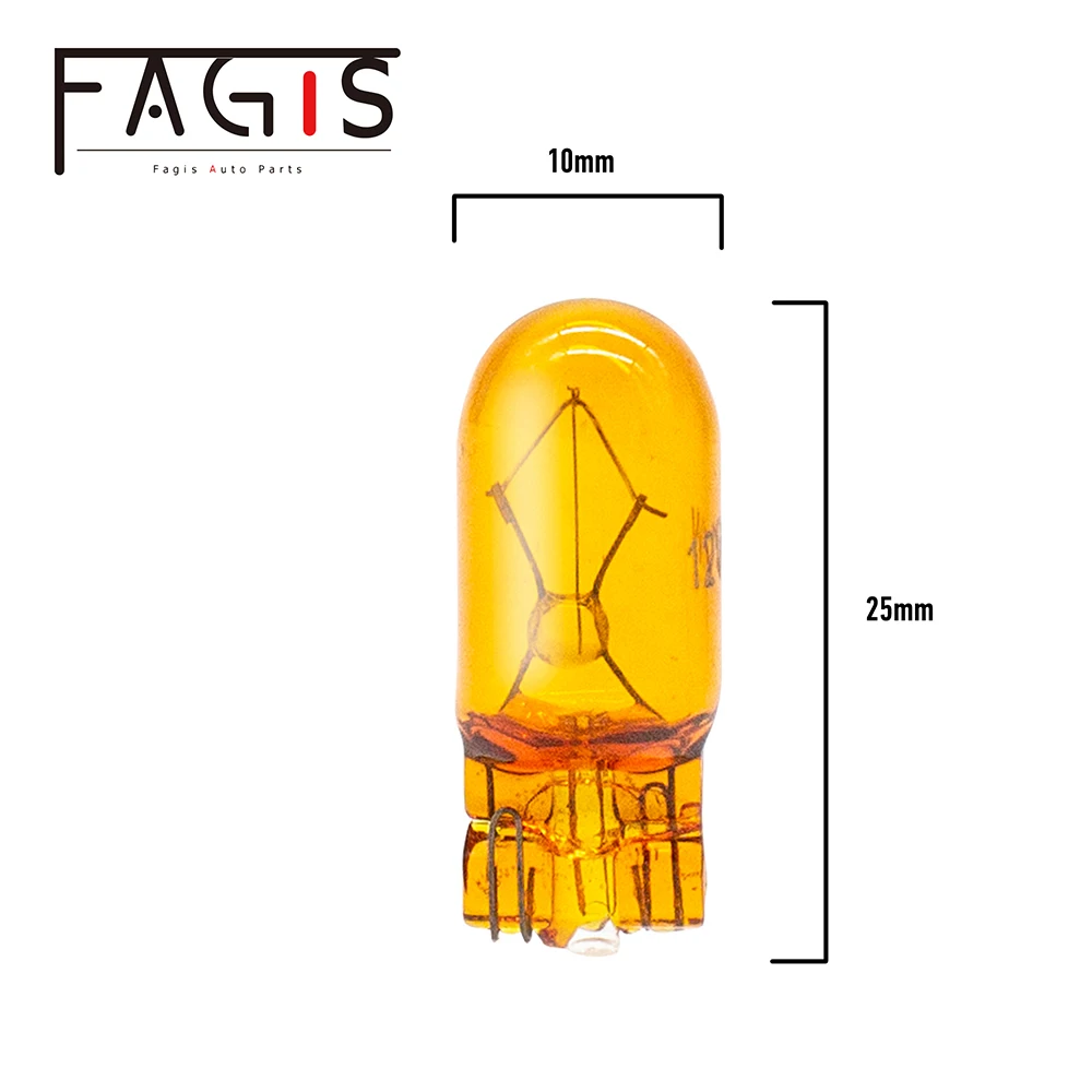 Fagis 10Pcs Mobil T10 W5W WY5W Asli Halogen 194 12V 5W Alami Amber Sinyal Lampu Kuning Cahaya Alat Lampu Baca