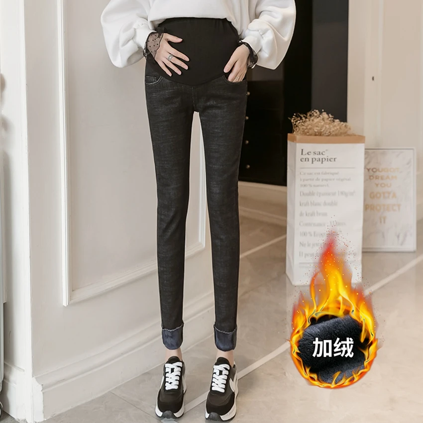 

Pregnant women plus velvet jeans winter thickened belly lift pants were thin stretchy fashion all-match pants