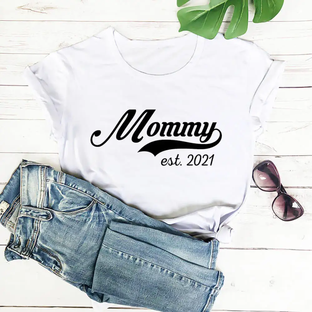 

Mommy Est 2021 Daddy Est 2021 100%Cotton Unisex Tshirt Family Funny Summer Casual O-Neck Short Sleeve Top New Mom And Dad Gift