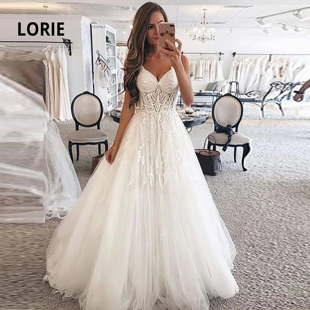 LORIE vestido de novia elegante de encaje para mujer, vestidos de novia de tul suave con espalda abierta sin mangas, vestidos de novia hechos a medida de talla grande