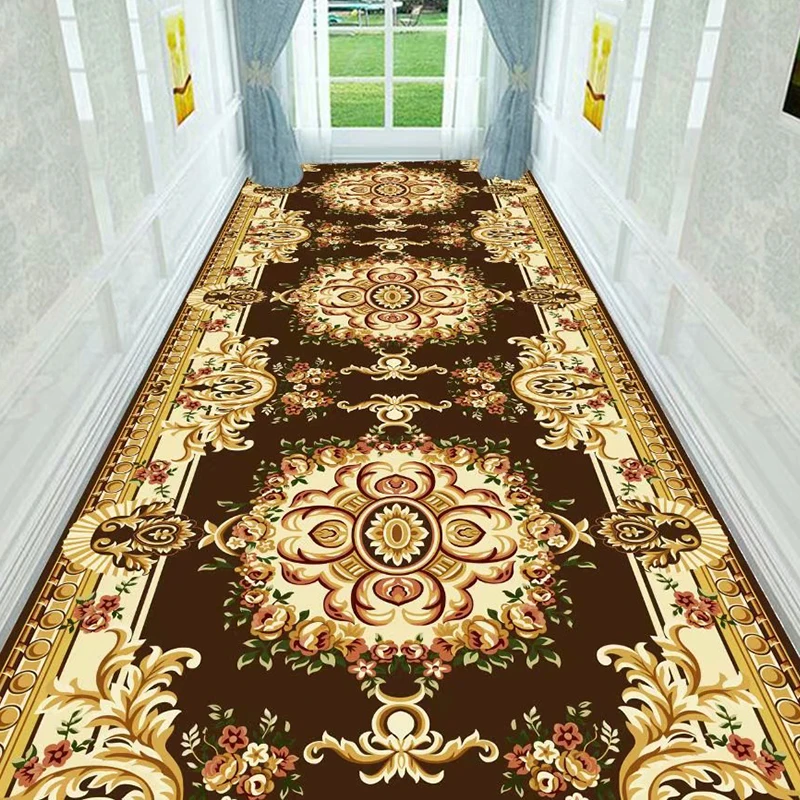 European Style Corridor Carpet Stair Carpet Jacquard Home Hallway Rug Welcome Doormat Hotel Long Aisle Floor Carpet Pastoral Rug