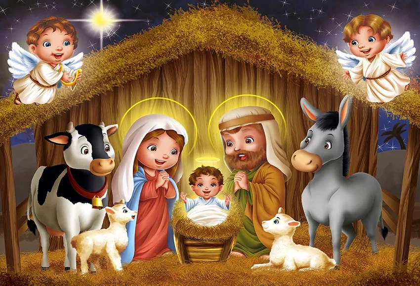 Mehofond Christian Jesus Birth Scene Backdrop Christmas Nativity Party Sheep Vinyl Photography Background Photo Studio Photocall