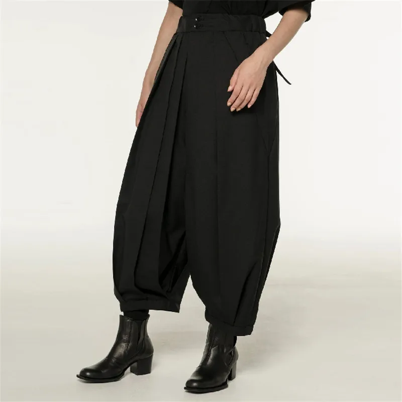 

27-44! Plus-size men's slacks Men's casual culottes pleated loose closure dark department of ultra-loose runway clothing