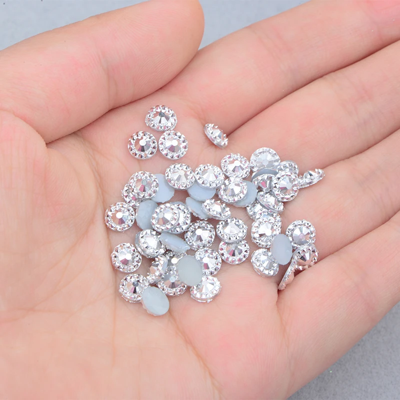 JUNAO 4 5 6 mm Silver Round Flat Back Flower Rhinestones Buttons Resin Crystals Stickers for DIY Wedding Nails Craft