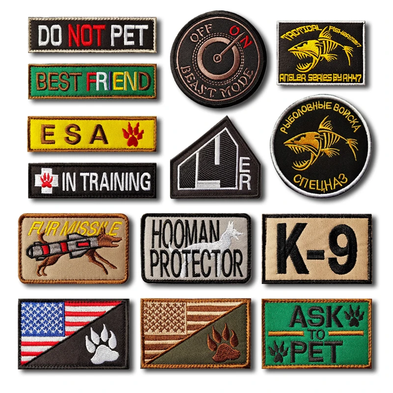 K-9 Army Dog Rescue Service Tactical Fisherman patch Badge  Embroidered Tactical Hook Loop Patches Sticker Shoulder Emblem