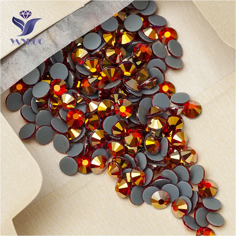 YANRUO 2058HF All Sizes Lt.Siam AB Glass Crystal Stone Flatback Strass Hot Fix Rhinestones For Clothes Accessories