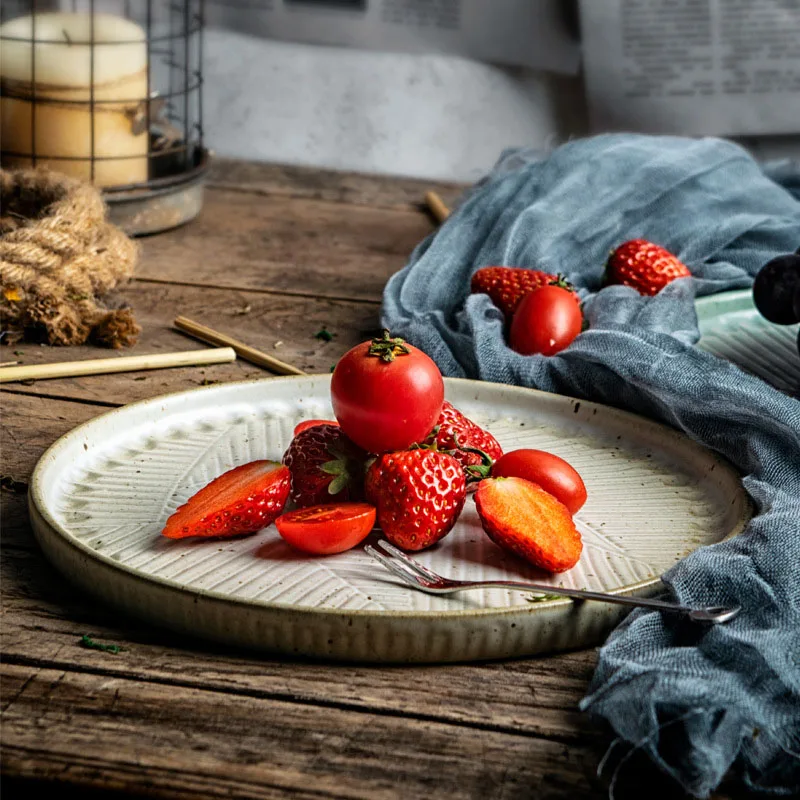 Dinnerware Food Plate, Shallow Tray, Pottery Dish, Japanese Household Plate, Coarse Eating Utensils, Fruits and Vegetable