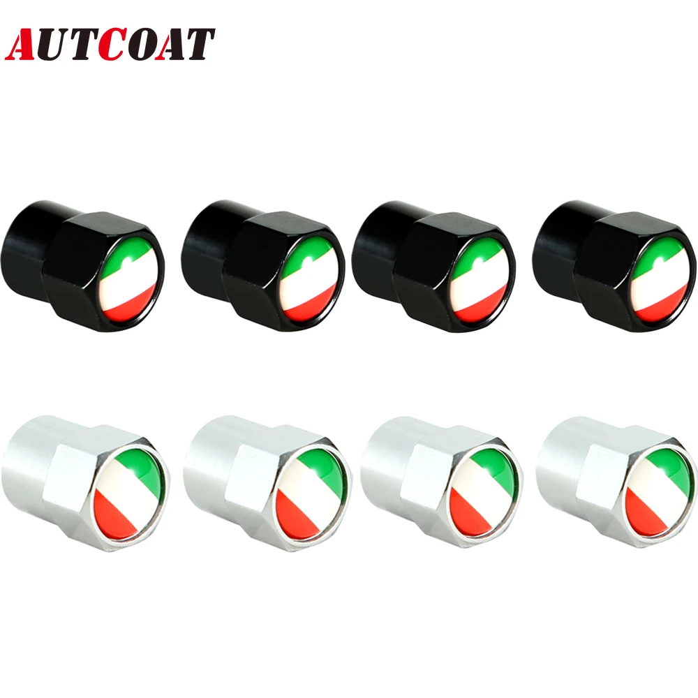 AUTCOAT 4Pcs/Set Aluminium Italy National Flag Car Tire Valve Caps Wheel Tires Tire Stem Air Cap Airtight Covers