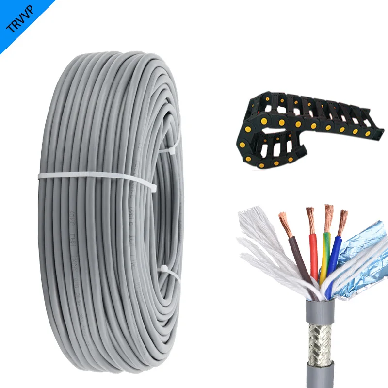 1Meters TRVVP Copper Cable 15 AWG 2/3/4/5/6/7/8 Cores Double Shielded Flexible Wire Gray PVC Insulated Drag Chain Cable