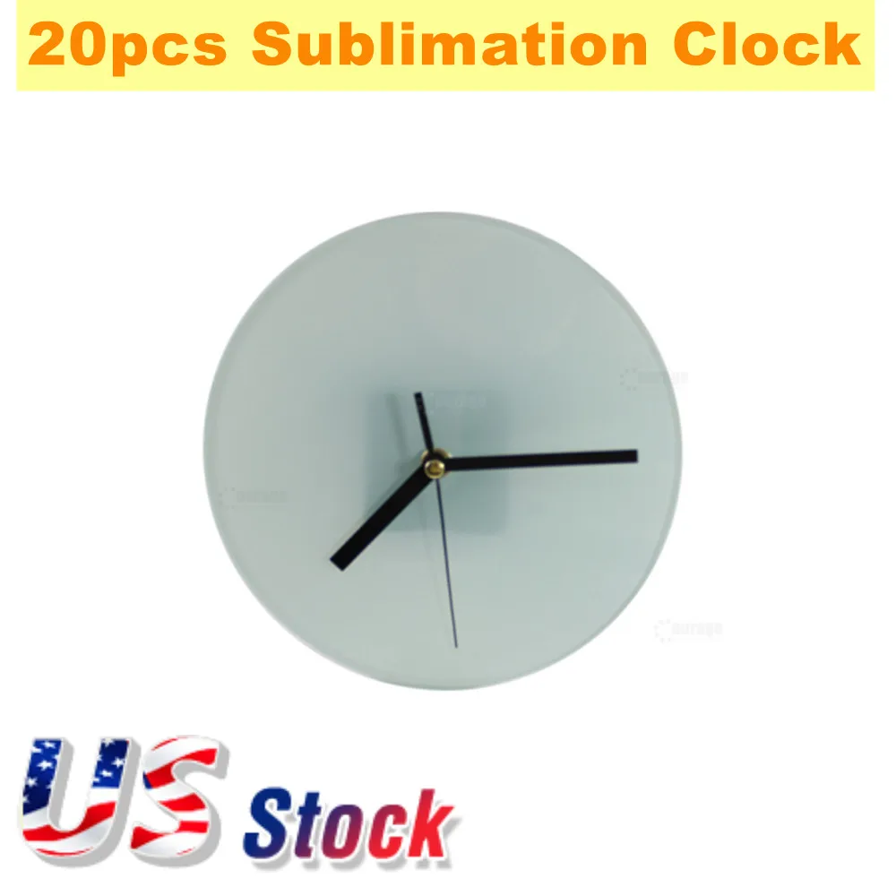 20pcs Sublimation Blank Mirror Edge Glass Photo Frame with Clock Round