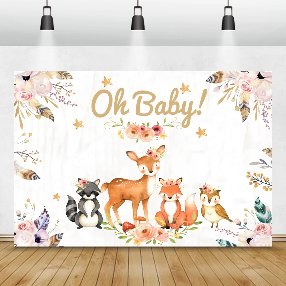 Laeacco Birthday Photophone Forest Flowers Leaves Safari Party Animals Newborn Kid Baby Shower Photography Backdrops Backgrounds