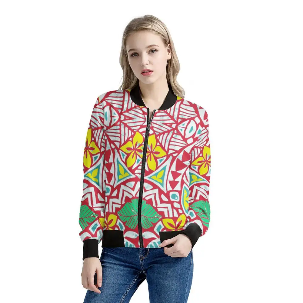 Women's windproof jacket coat print Polynesian Samoan traditional tribal style custom long-sleeved casual zipper jacket coat