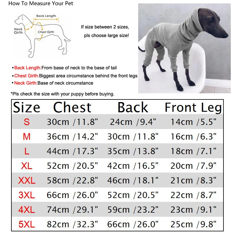 Whippet Italian Greyhound Clothes Lightweight Dog Jumpsuit for Medium Large Big Dogs Turtleneck Pet Pajamas Onesies for Shepherd