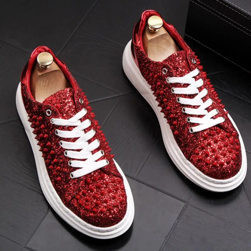 Men\'s Fashion Rivets Men\'s shoes Punk Sequins Fashion Casual shoes Nightclub stage shoes Zapatillas Hombre A7