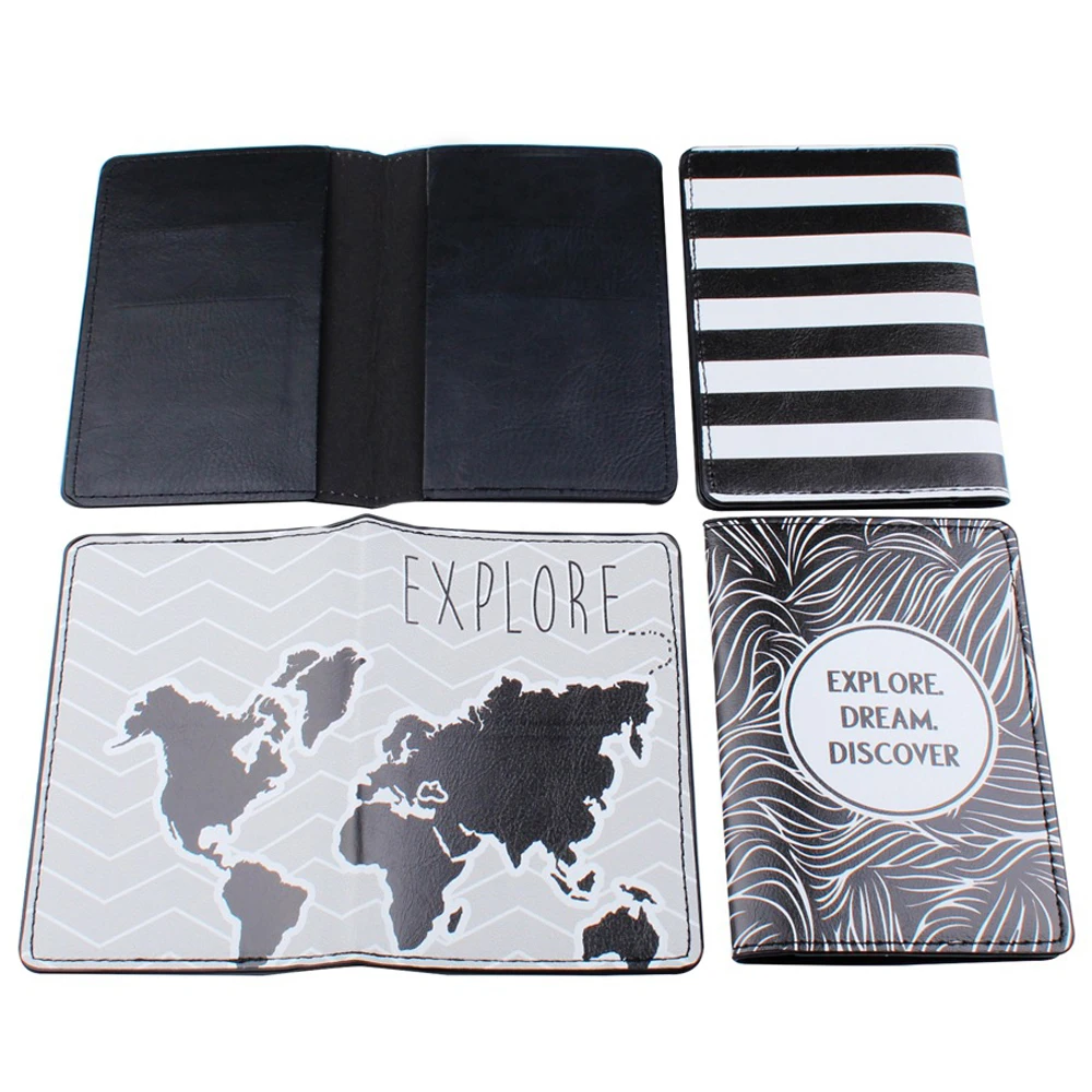 New Fashion Black White Passport Cover Men Women Travel Portable Card Bag PU Leather ID Credit Card Wallet Passport Holder Case