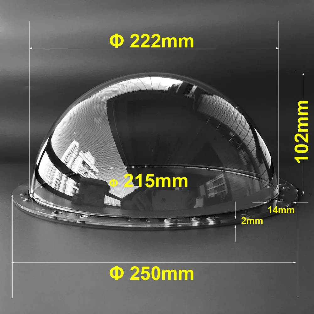 9.84 Inch 250 x102mm Polycarbonate Clear Plexiglass High Speed Dome Cover Transparent Lens Cap Spherical Security Camera Housing