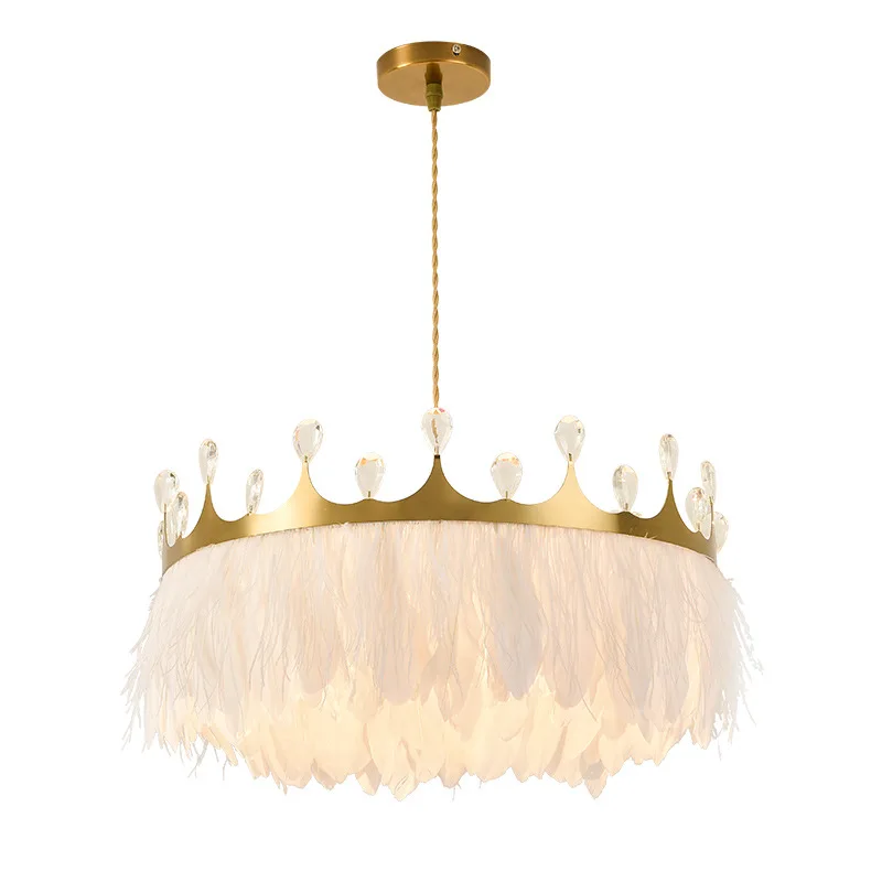 

Warm and romantic master bedroom princess room creative crystal crown 35cm/45cm/55cm feather chandelier lamps