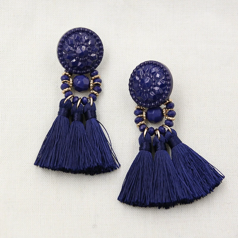 STRATHSPEY Black/ Red Beads Tassel Earrings For Women Vintage Long Fringe Earrings Big Flower Earring Statement Jewelry