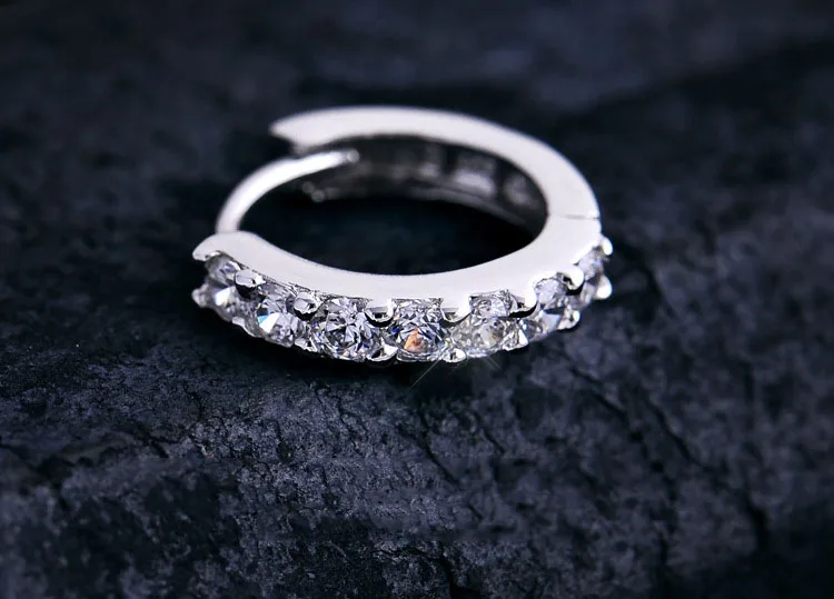 Korean Fashion Exquisite Round Crystal Silver Color Earrings For Women Small Hoop Earrings Wedding Party Jewelry Wholesale