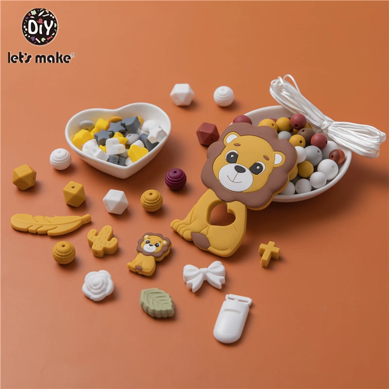 Silicone Beads Set Plastic Baby Pacifier Chain Rodent Food Grade BPA Free DIY Set Pacifier Chain Clips Nylon Rope Toys For Kids