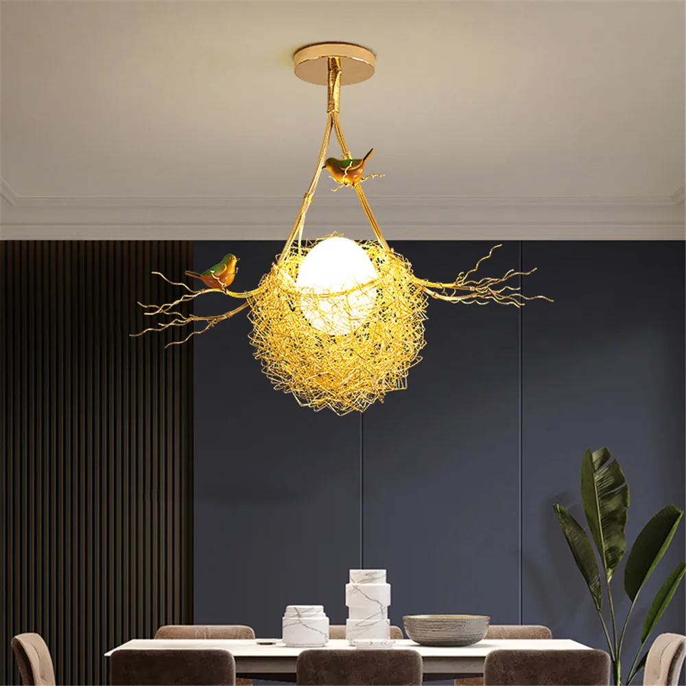 Imagem -03 - Nordic Cotton Gold Birds Nest Led Lustres Sala de Estar Bar Mesa de Jantar Decoração Loft Luminárias Suspensas