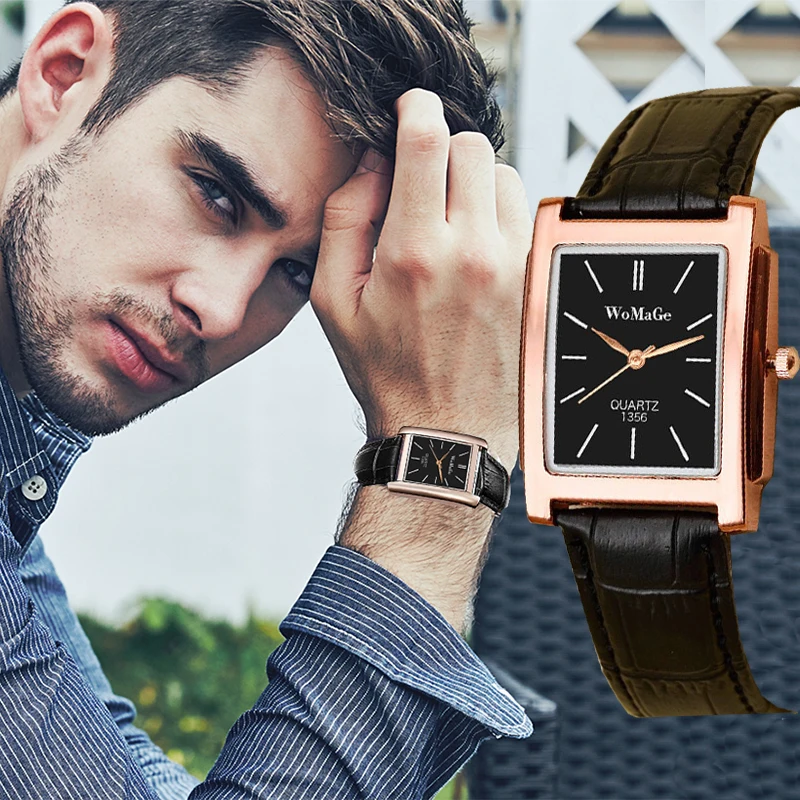 Square Men Watch Rose Gold Silver Case Men Watches 2021 Top Brand Luxury Quartz Clock Montre Homme Vintage relogio masculino