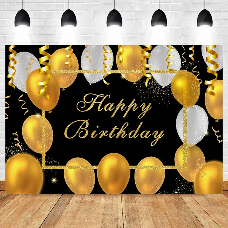 Mocsicka Party Background Golden Balloons Surround Ribbon Photo Decoration Birthday  Photography BackdropBanner
