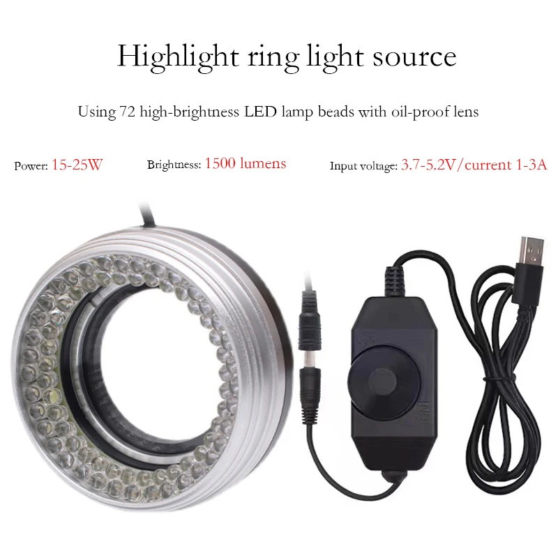 Microscope 72 LED Ring Light Illuminator Lamp Adjustable Dimmer Illuminator Source for Monocular Binocular Stereo Trinocular