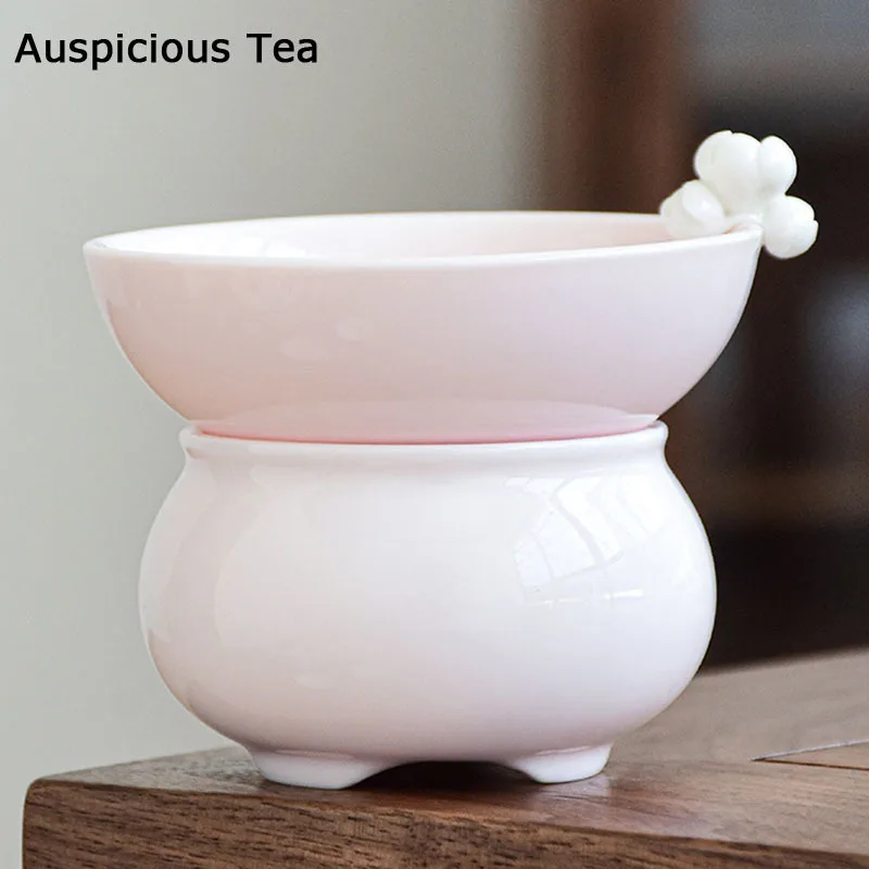 

Dehua Mutton Fat Jade White Porcelain Handmade Hand Pinch Flowers Ceramics Tea Leak Household Kung Fu Teaset Filter Tea Ceremony