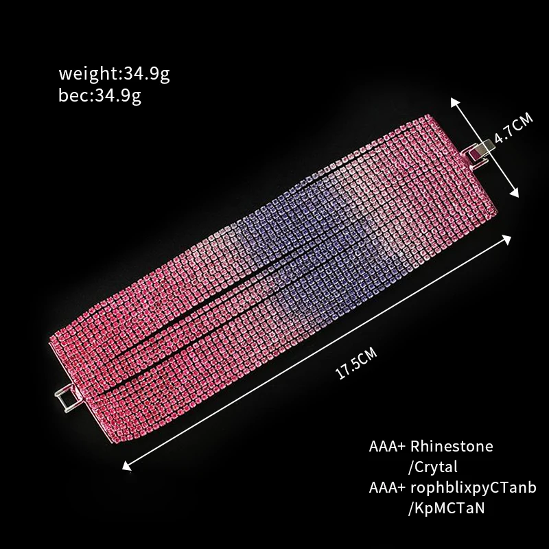 New Fashion Colorful Rhinestone Bracelets Femme big Gradient Crystal Bracelets For Women Bling Girl Gift Wedding Jewelry B301 image 6