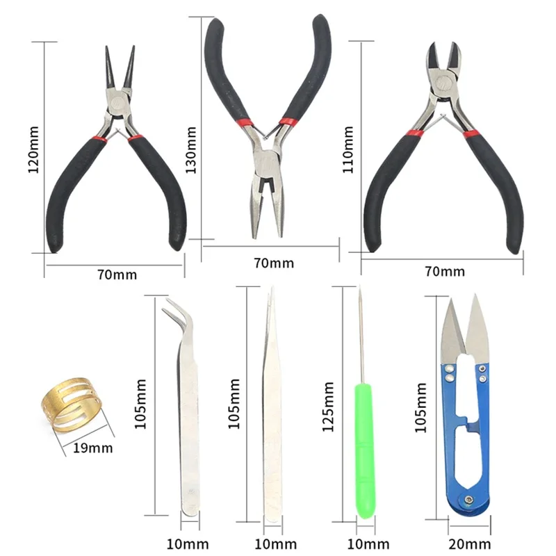 8pcs/set Jewelry Making Tool Kits Pliers Set With Round Nose Plier Side Cutting Pliers Wire Cutter Scissor Beading Tweezers